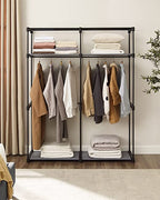 Kleiderschrank mit Bekleidungsstangen - Leinenschrank - Kleidungsständer - faltbar - 140 x 43 x 174 cm