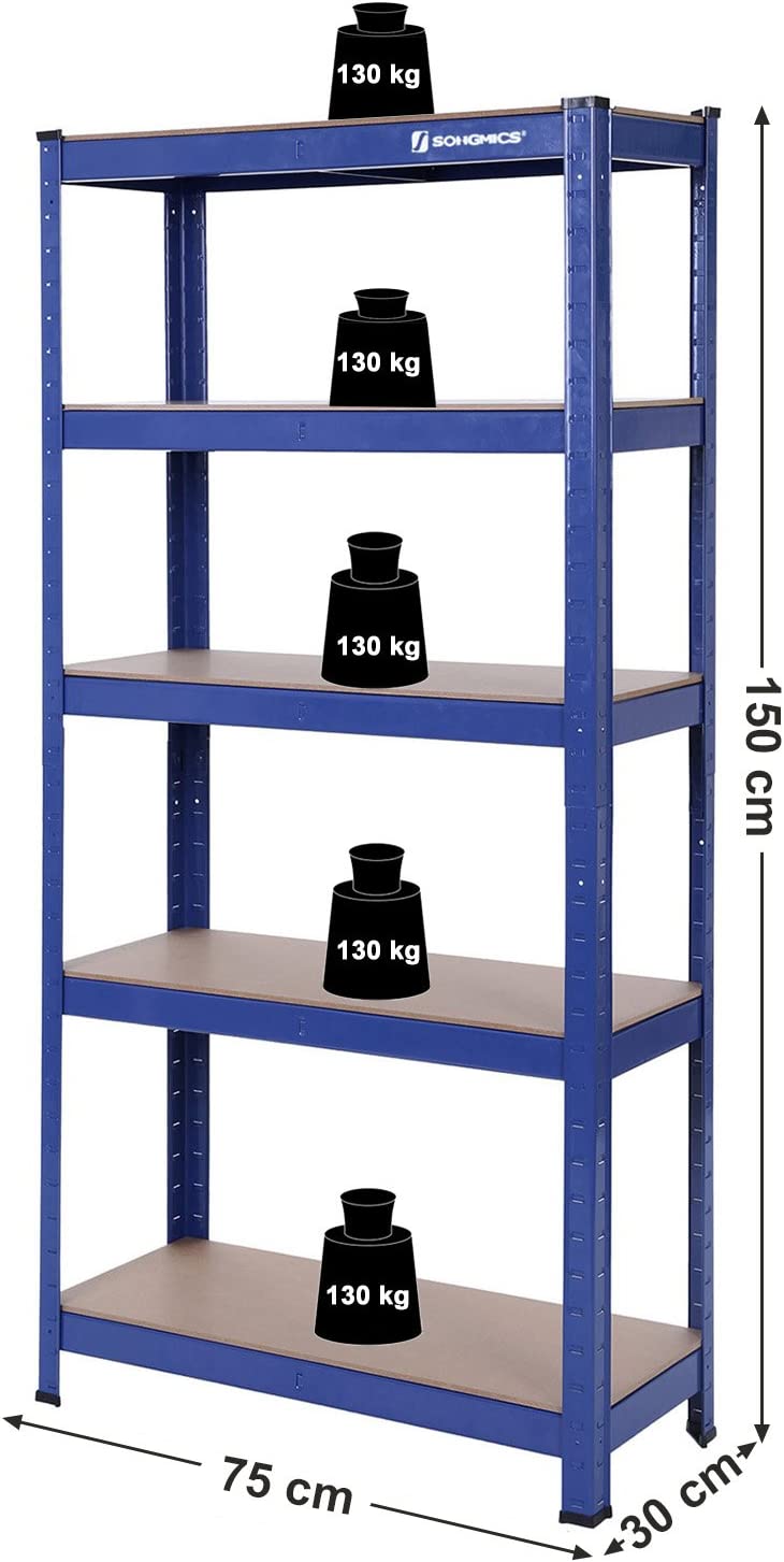 Speicherregale - 2 - Kellerschrank - 5 einstellbare Regale - Metallplanken - Blau