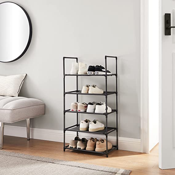 Schuhregal - mit 5 Levels - Schuhspeicher - Stehstange - mit Metallrahmen - Schwarz