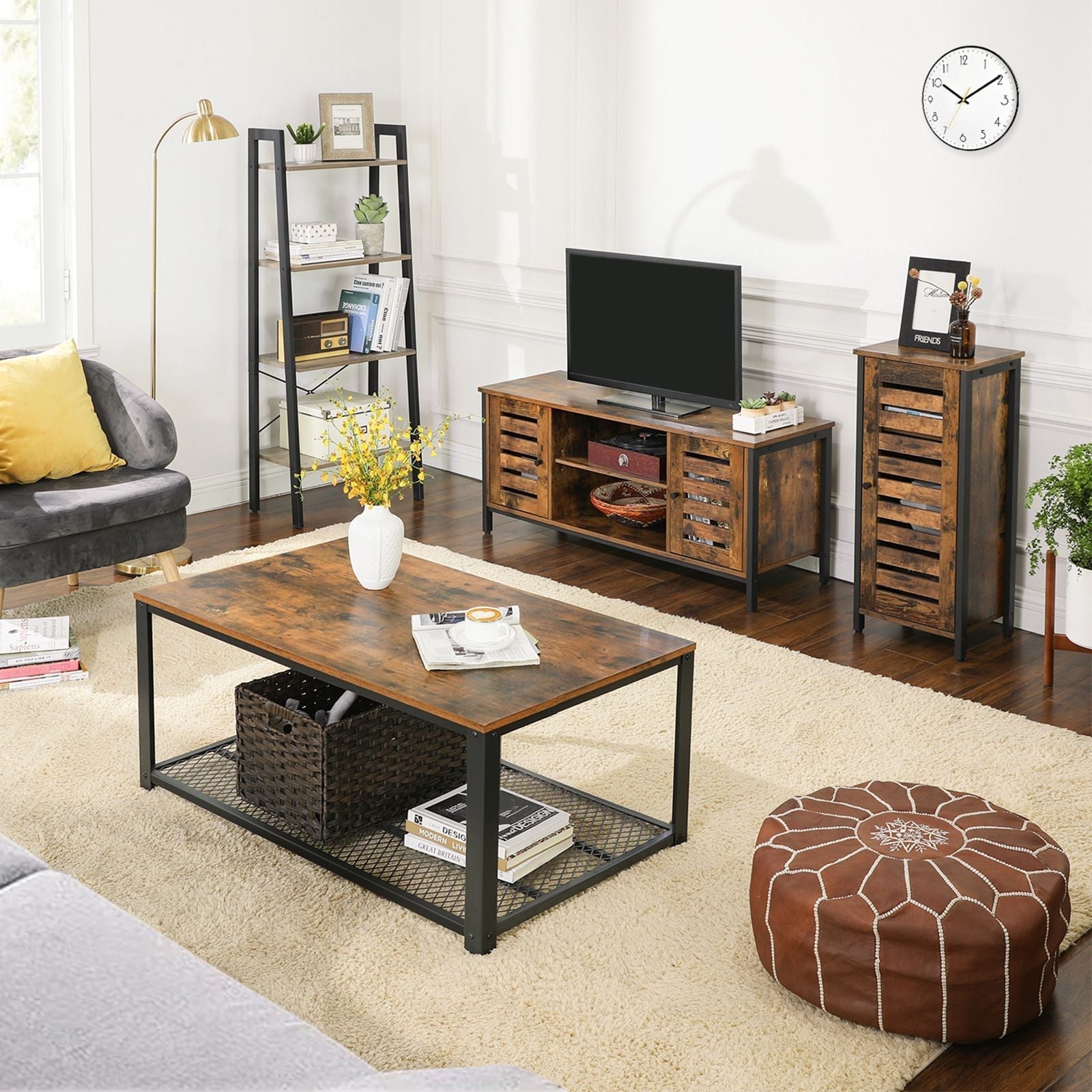 TV -Möbel - Couchtisch - mit 2 Schränken und 2 Regalen - dunkelbraun
