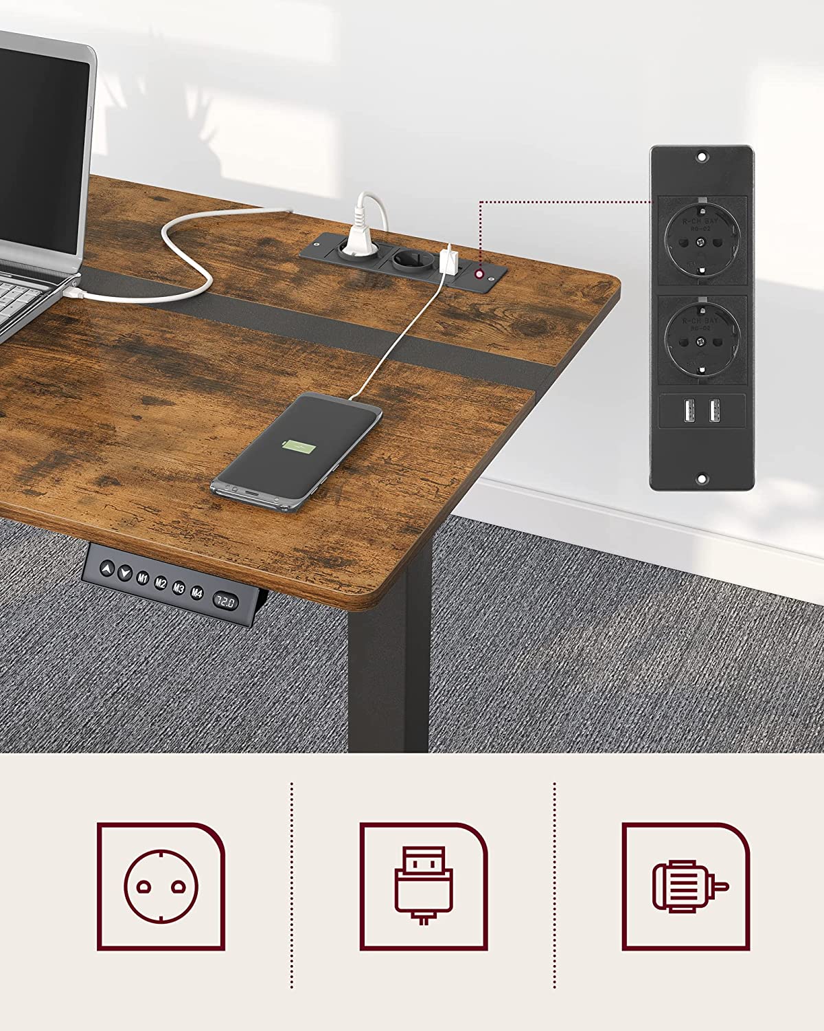 Elektrischer Schreibtisch – höhenverstellbar – mit Sockel