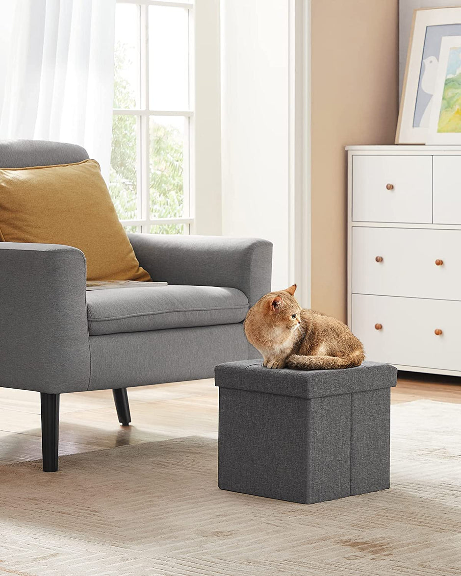 Sitzhocker - mit Stauraum - klappbarer Hocker - Footstool - Dunkelgrau