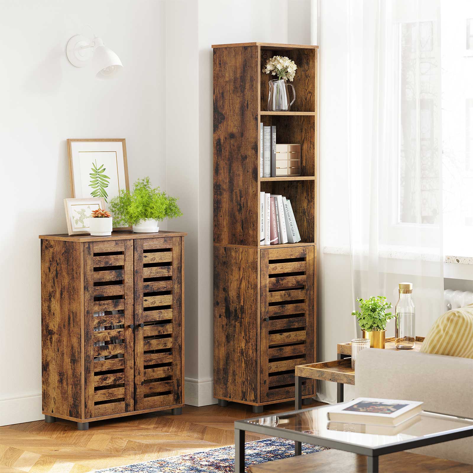 Badezimmerschrank - Holzschrank - 2 französische Türen - Brown
