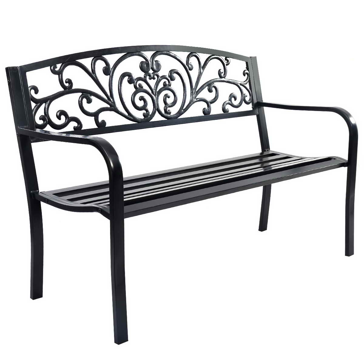 Trädgårdsbänk – Gunga Parkbänk Trädgårdsmöbler Ölträdgård Gjutjärn – 127 x 60 x 85 cm – Svart