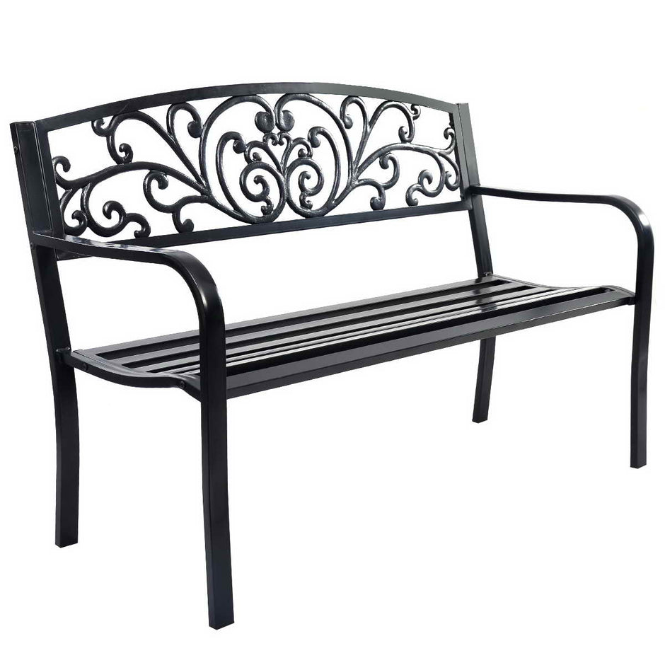 Trädgårdsbänk – Gunga Parkbänk Trädgårdsmöbler Ölträdgård Gjutjärn – 127 x 60 x 85 cm – Svart