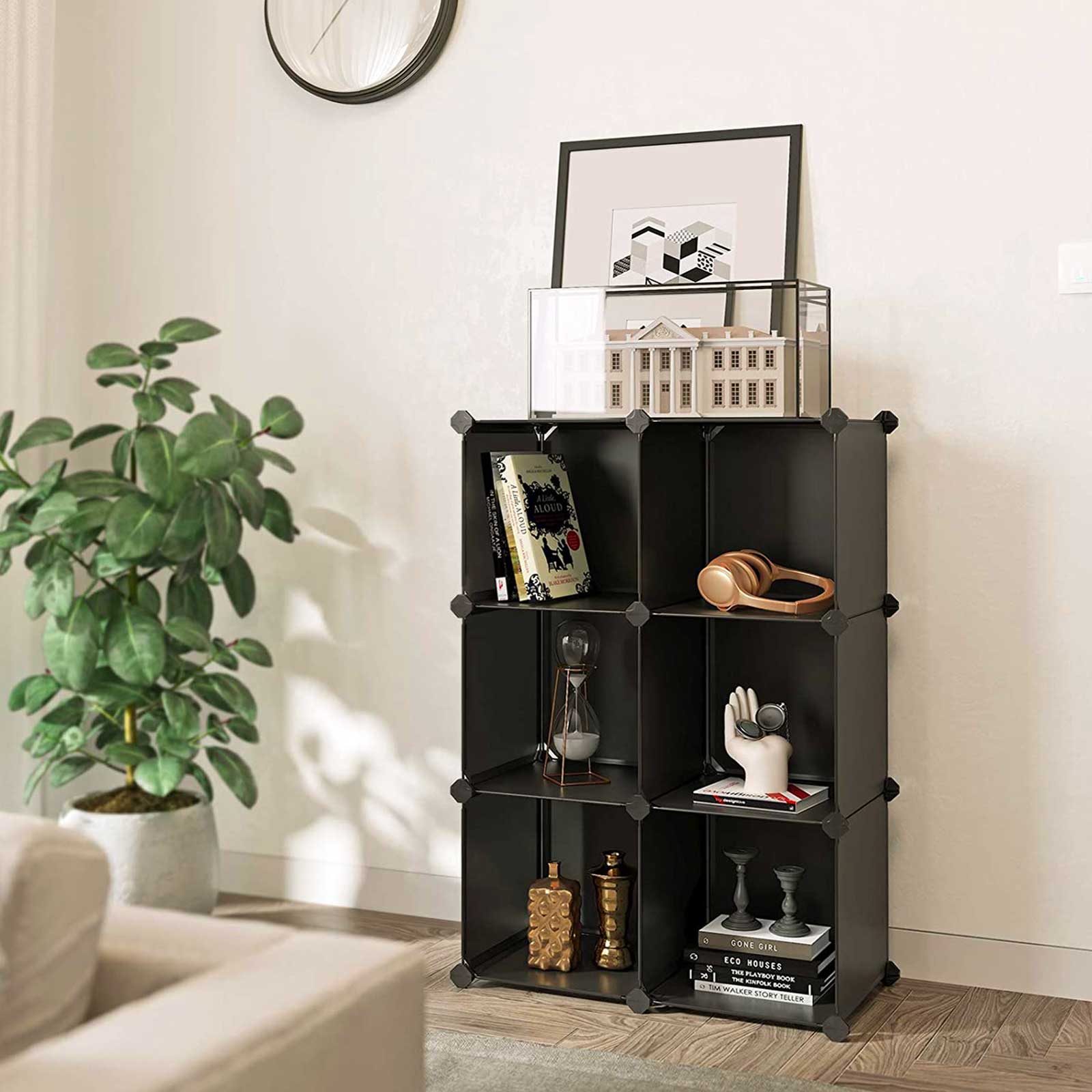 Aufbewahrungsgreifer - Würfelschrank - Kunststoff - 6 Fächer - Schwarz