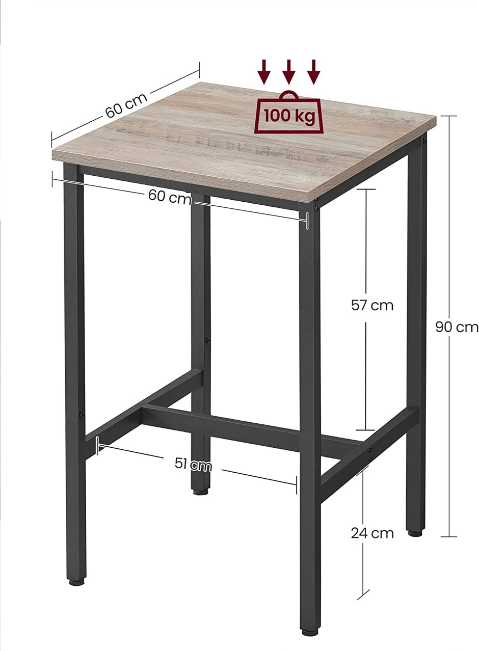 Bar Tisch - Stehstisch - Küchentisch - mit Stahlrahmen - 60 x 60 x 92 cm - Industrielles Design - Schwarzbraun