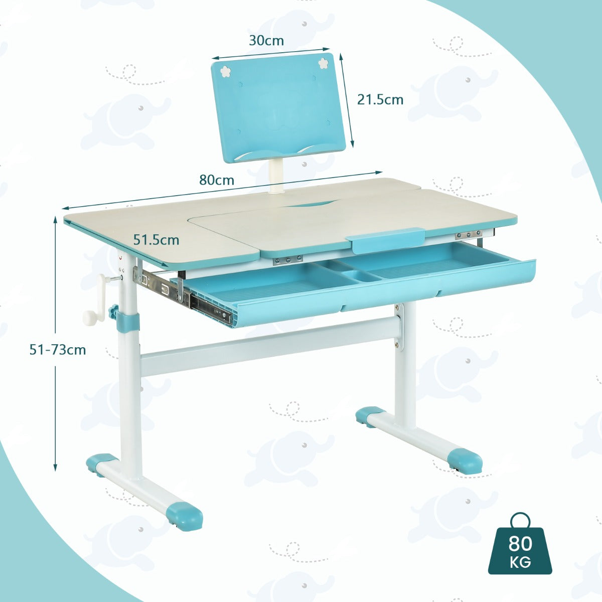 Höjjusterbart – barnskrivbord + barnroterbar stol set, blått. – Blå