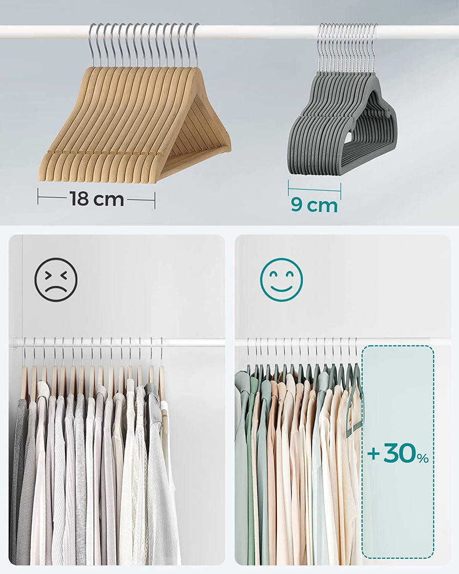 Bekleidungsbügel - Samtkleiderbügel - Set von 30 Teilen - Anti -Slip - rotierender Haken - Grau