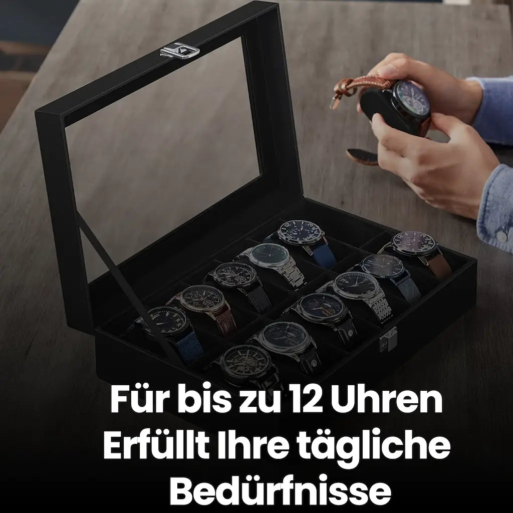 Beobachtungsschachtel - mit 12 Fächern und Glasdeckel, Luxus -Aufbewahrungsbox