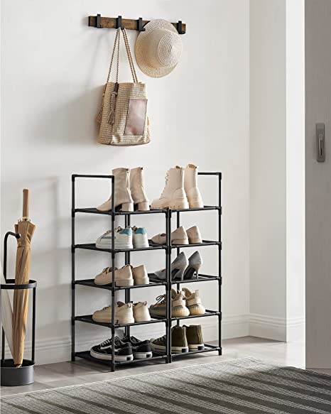 Schuhregal - Aufbewahrung von Schuhen - 10 Level - offener Schuhschrank - Metallrahmen - Schwarz