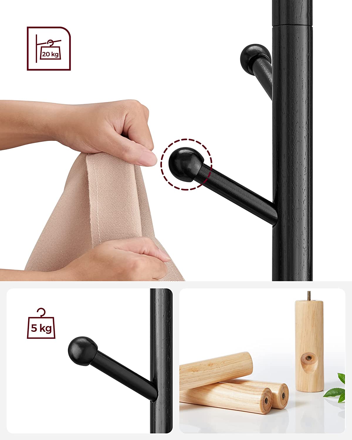 Kleiderregal - Kleiderschrankstandard - Kleidungsständer aus massivem Holz - Schwarz