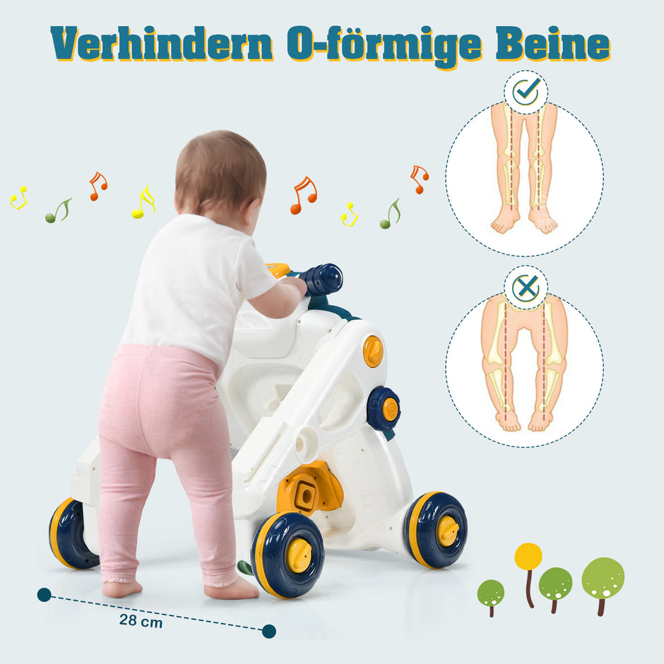 i – barnrullator med lampor och musik babyrullator åkande bilspelbräda – 3 1 – Blå och vit