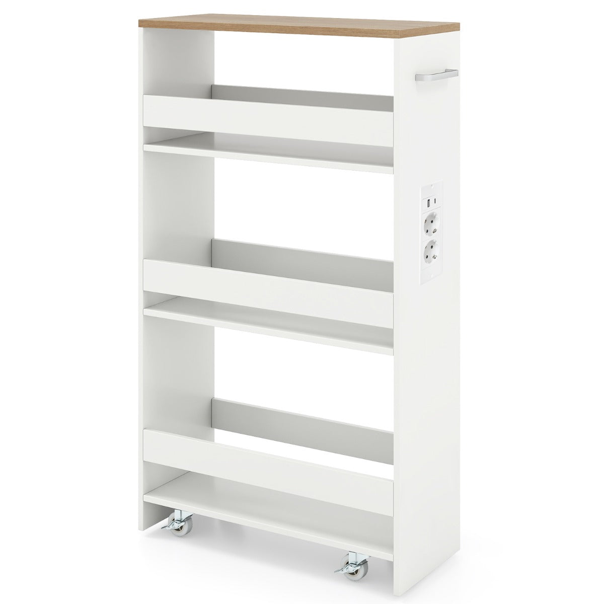 Bred – Nischvagn på Hjul Etage Smal Köksvagn Serveringsvagn + – 4 20 cm – Natur + vit