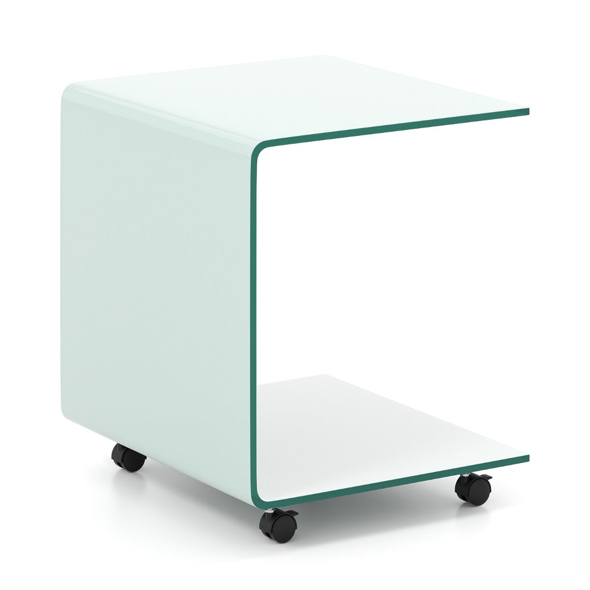 Sidobord – i härdat glas med hjul C formad Nattduksbord Soffbord Kaffebord Vitt – Vit