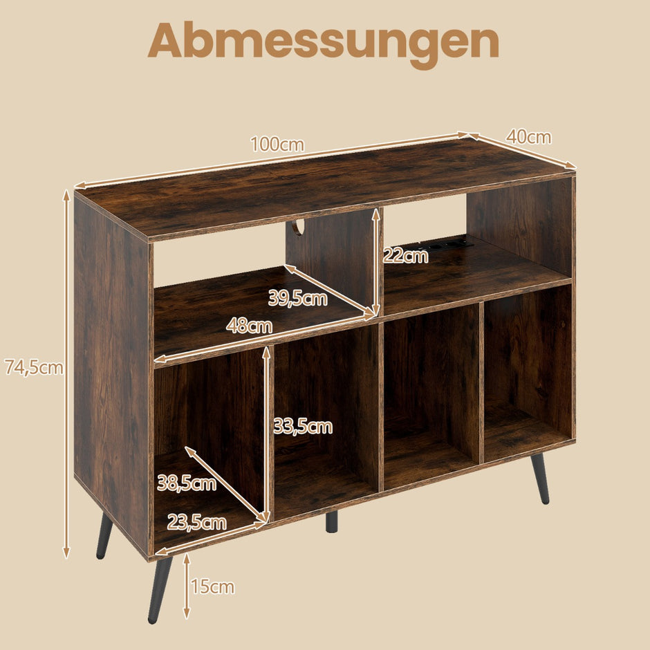 stegs – skivspelareställ med laddstation och vinylförvaringshyllor – 3 – Brun