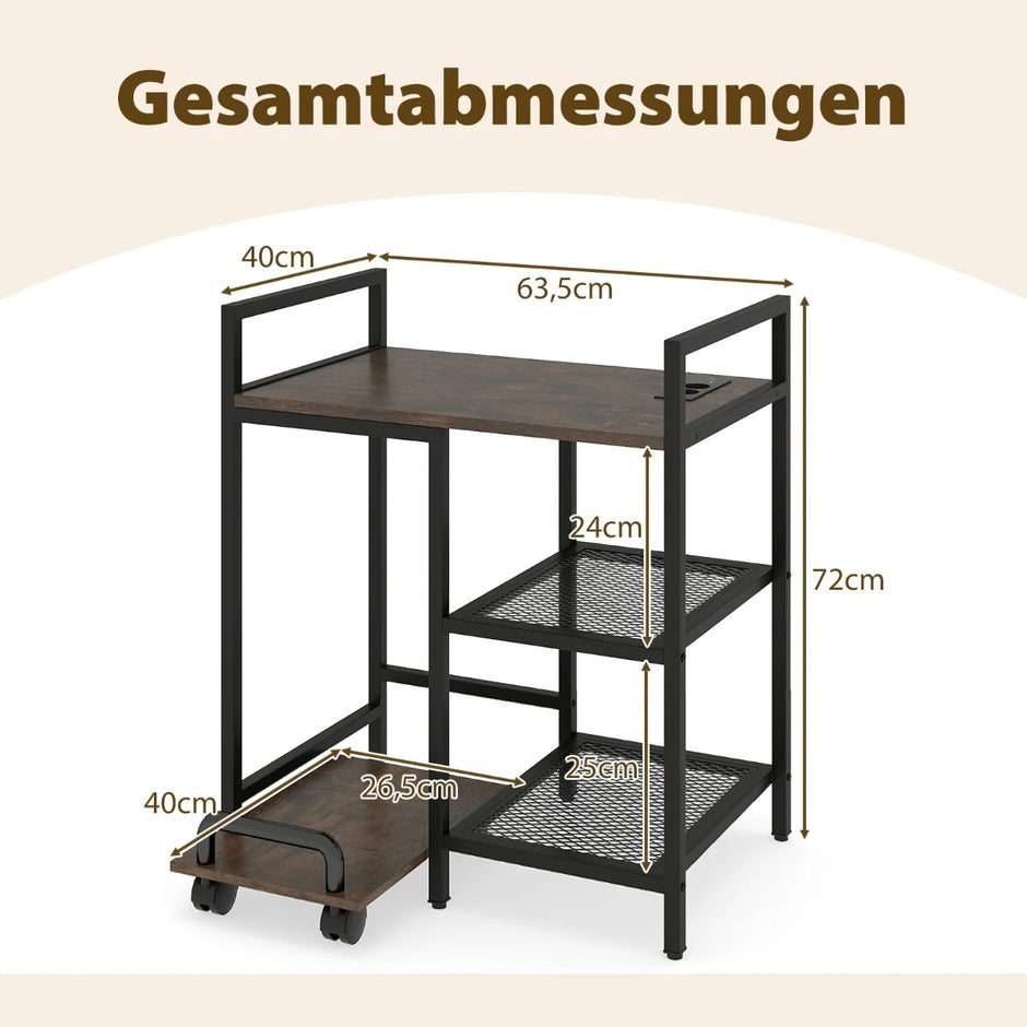 stegs – skrivarstativ med laddningsstation Mobil skrivbord förvaringsfack Rustikt brunt – 3 – Rustik brun