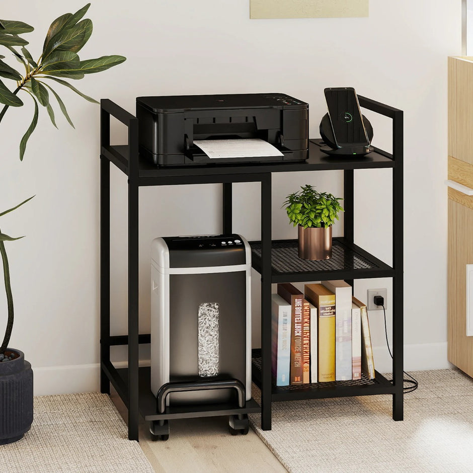 stegs – skrivarställ med laddningsstation, mobil skrivbord förvaringsfack – 3 – Svart