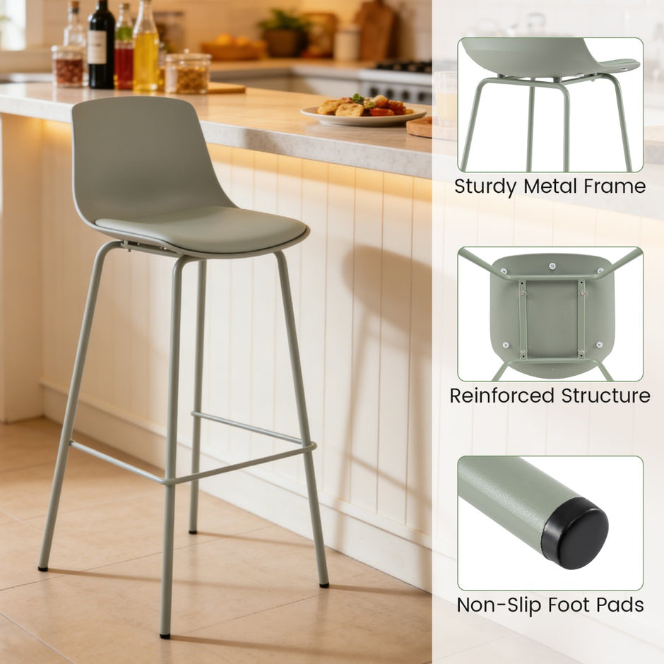 pack – Bardammar med konstläderklädda sitsar och ryggstöd, barstol/bistrostol – 4 – Grön
