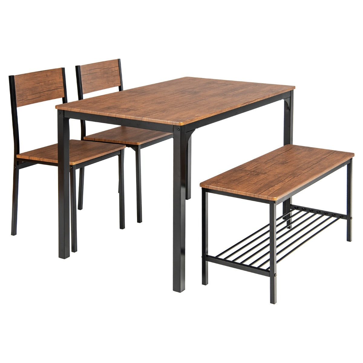 delat – matbord och stolset med stolar bänksits – 4 2 1 – Brun
