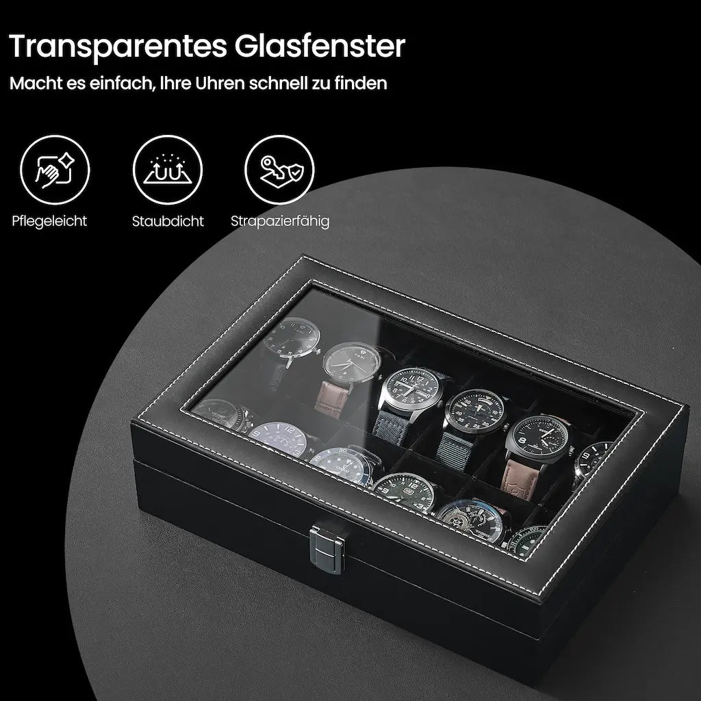 Beobachtungsschachtel - mit 12 Fächern und Glasdeckel, Luxus -Aufbewahrungsbox