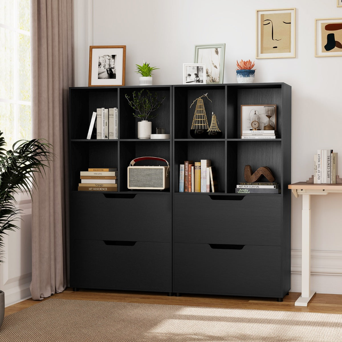 Kub – Bokhylla med Låda steg fristående – 4 2 130 cm 5 – Svart