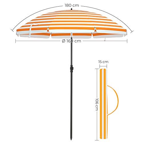 Strandparasol - Ø 160 cm - faltbar - Streifen Orange / Weiß