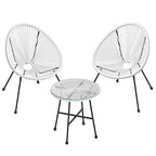 Gartenmöbel Set - Balkonmöbel - Set von 3 - Glas Tisch - 2 Stühle - Schwarz