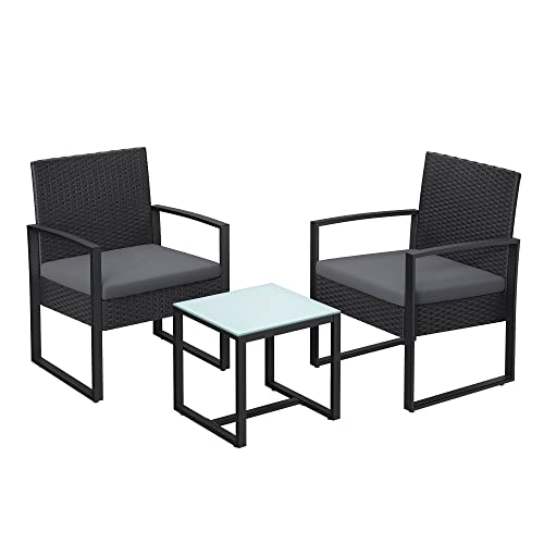 Balkonmöbel - Loungeset - 2 Stühle und Tisch - Schwarz