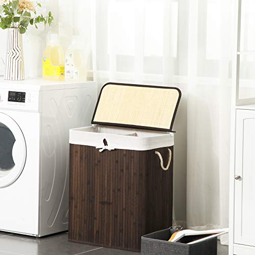 Wäschereikorb - Bambuswäsche - mit 2 Fächern, Deckel und abnehmbarer Wäschebeutel