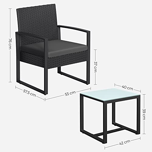 Balkonmöbel - Loungeset - 2 Stühle und Tisch - Schwarz