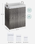 Wäschereikorb - 90 Liter - Stoffsammler - Abnehmbare Innentasche - 2 Waschbeutel aus Stoff - Grau