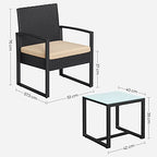 Gartenmöbelset - Loungeset - Rattan -Look - 2 Stühle und Glas Tisch - Schwarz