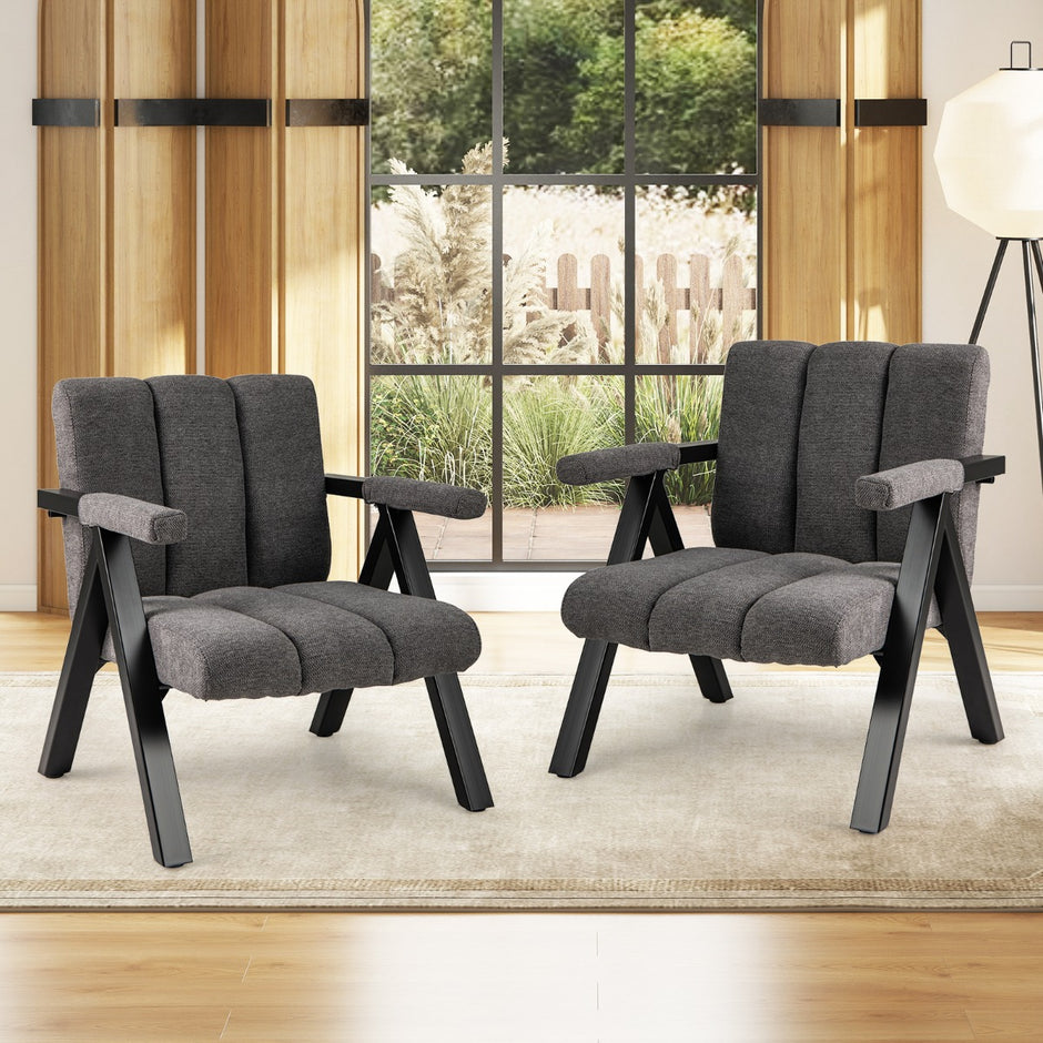 Polstret – loungestol med armlæn og metalramme, moderne sofa afslapningsstol – Grå