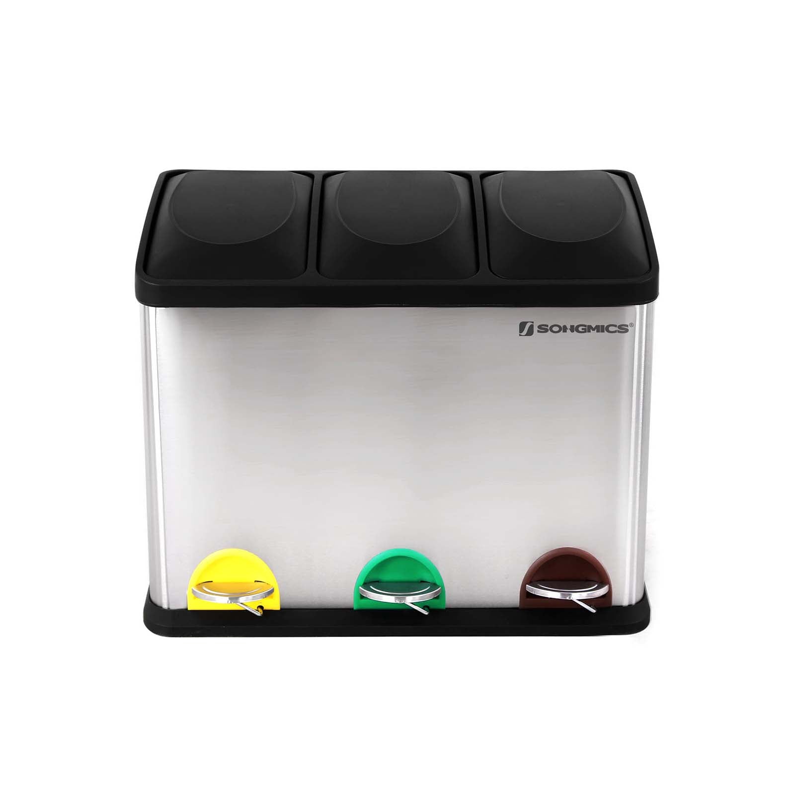 Abfallbehälter - Küche Prullen -Behälter mit Pedal - 45 l (3 x 15 l) - Edelstahl - Silber/Schwarz