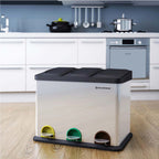 Abfallbehälter - Küche Prullen -Behälter mit Pedal - 45 l (3 x 15 l) - Edelstahl - Silber/Schwarz