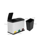 Abfallbehälter - Küche Prullen -Behälter mit Pedal - 45 l (3 x 15 l) - Edelstahl - Silber/Schwarz