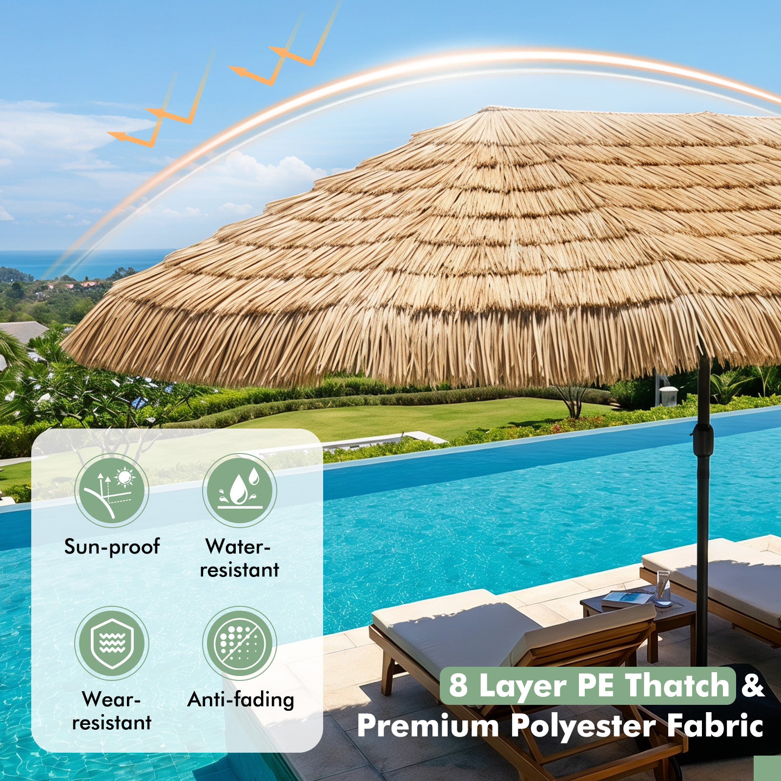 Hawaii – parasoll, med vev och metallribbor – 12 450 cm – Brun