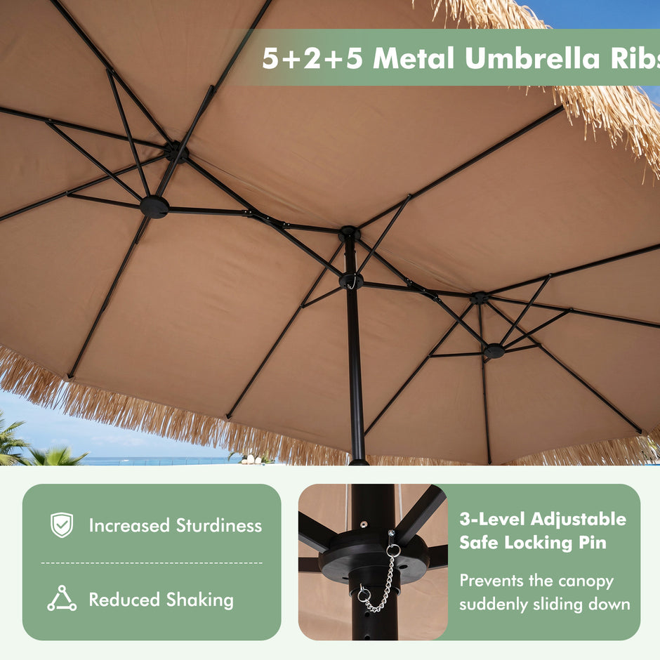Hawaii – parasoll, med vev och metallribbor – 12 450 cm – Brun