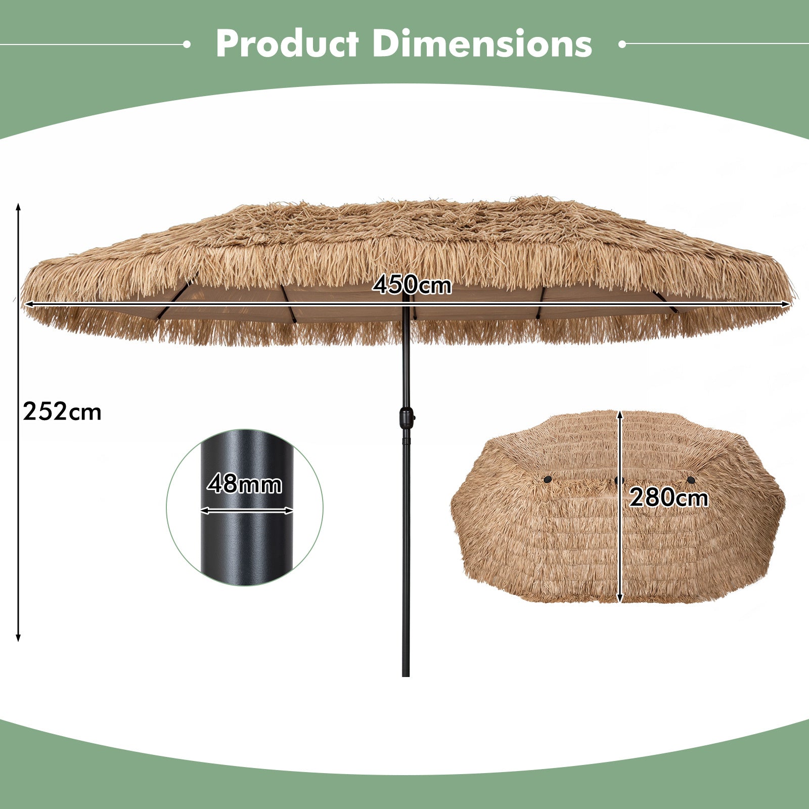 Hawaii – parasoll, med vev och metallribbor – 12 450 cm – Brun