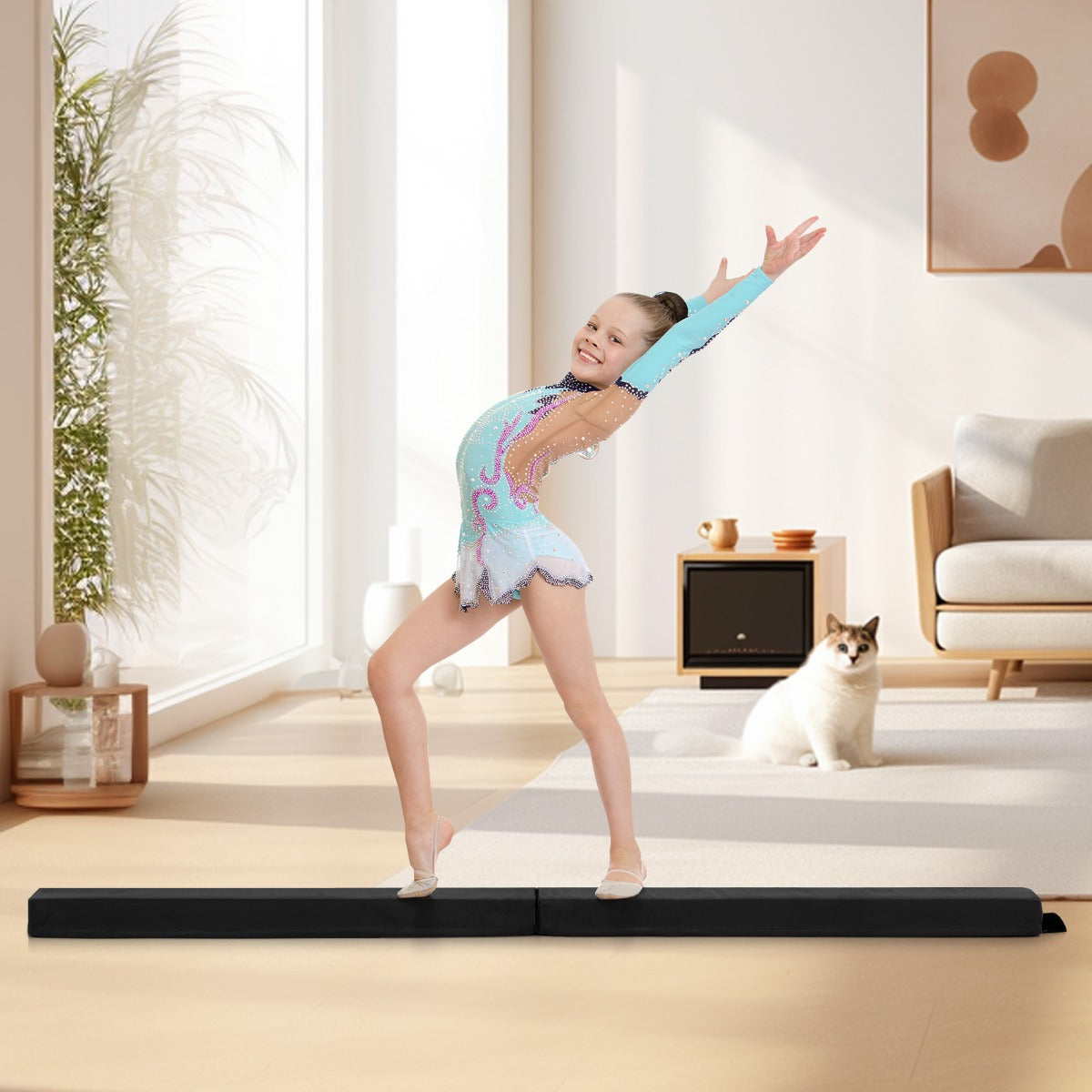 Balansbom – Gymnastikbom fällbar halkfri upp till – 73 kg 210 cm – Svart