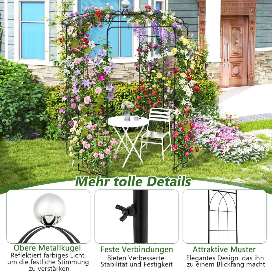 Rose – Arch Metal Pavilion Trädgårdsbåge för klätterväxter Garden – 206 x 206 x 286 cm – Svart