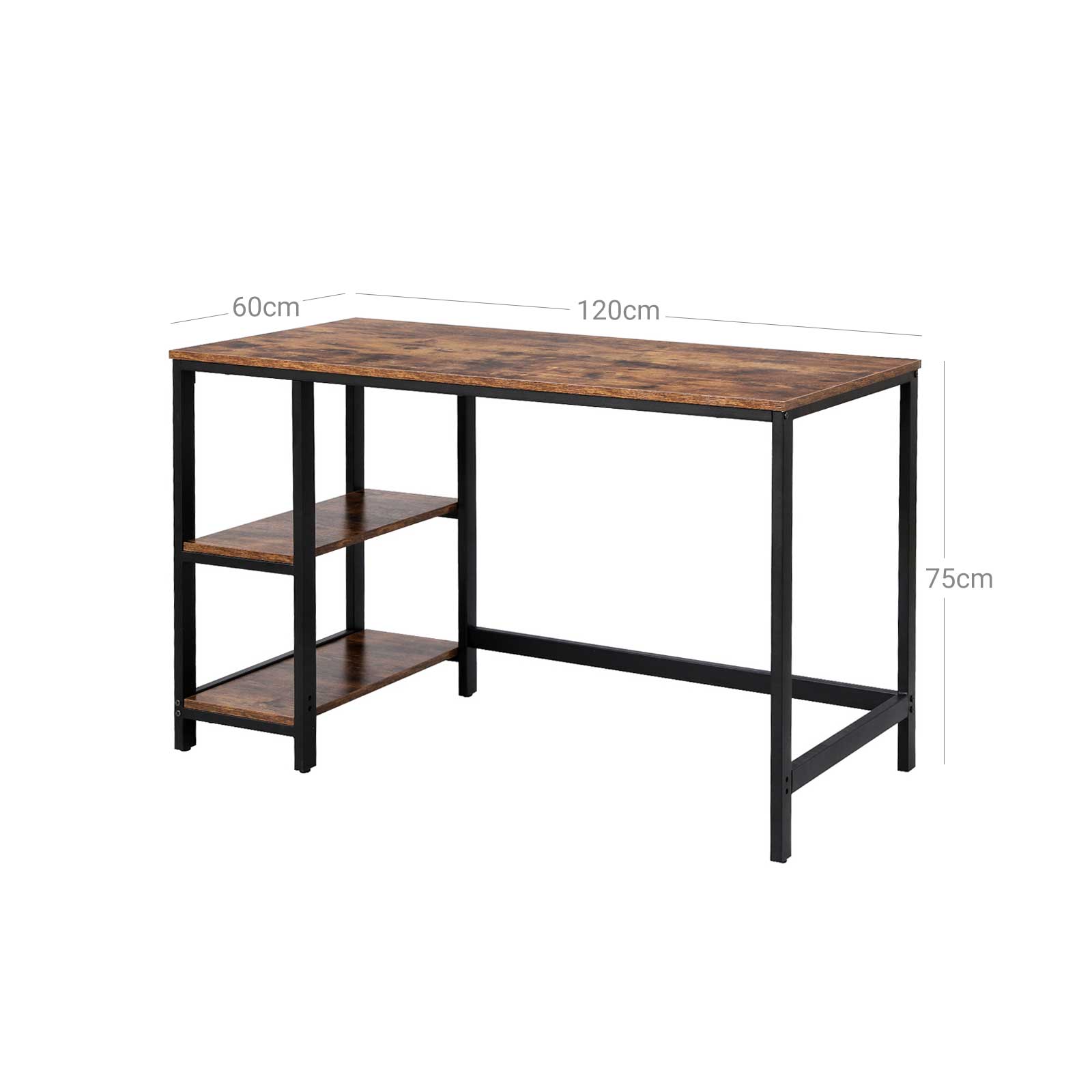 Schreibtisch - PC -Tisch mit 2 Regalen - links oder rechts montierbar - 120 x 60 x 75 cm
