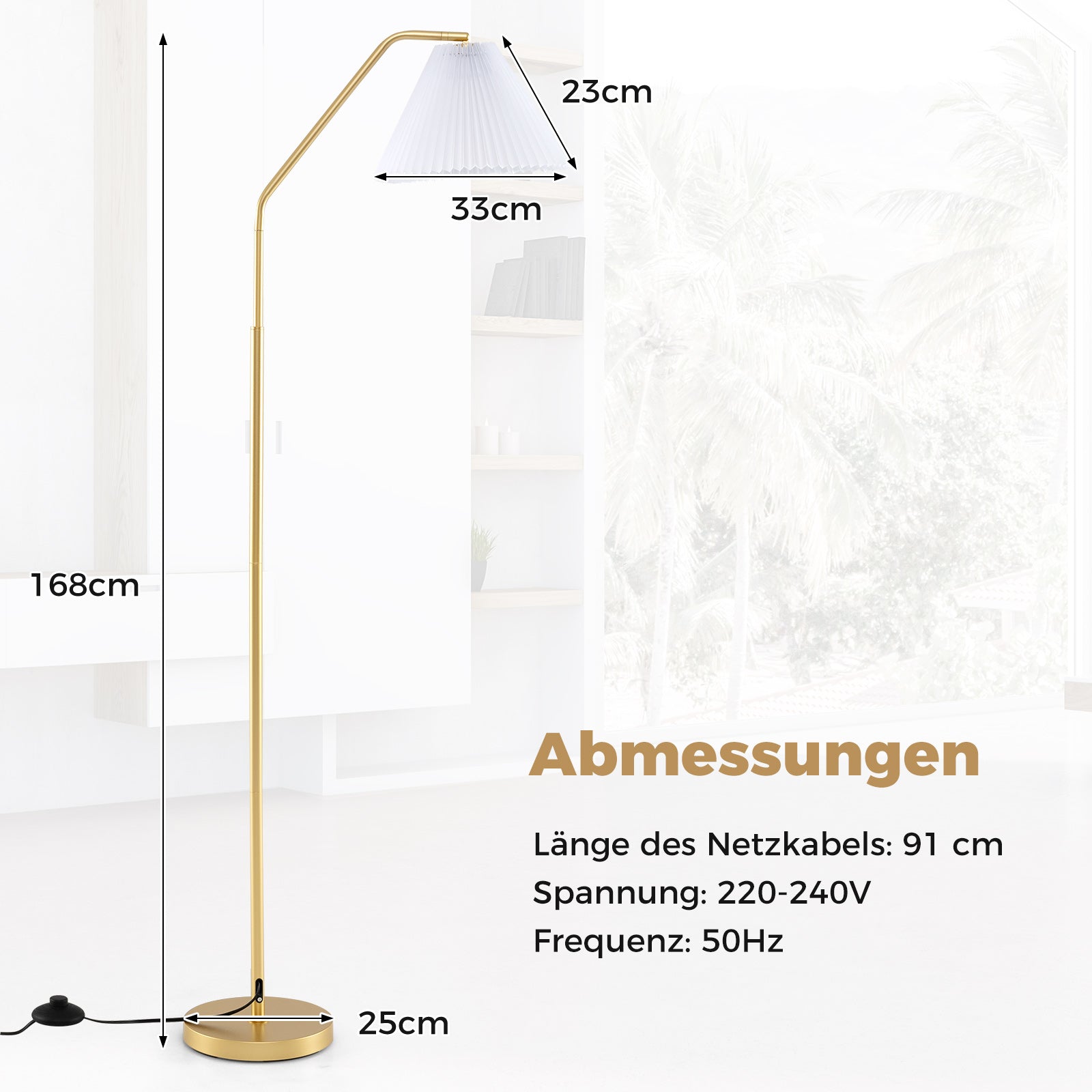 Golvlampa – vardagsrum E27 sockel båglampa med justerbart lamphuvud – 168 cm – Vit