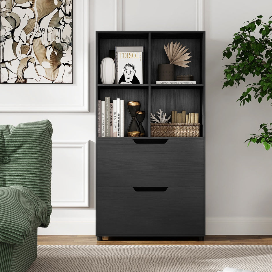 Kub – Bokhylla med Låda steg fristående – 4 2 130 cm 5 – Svart
