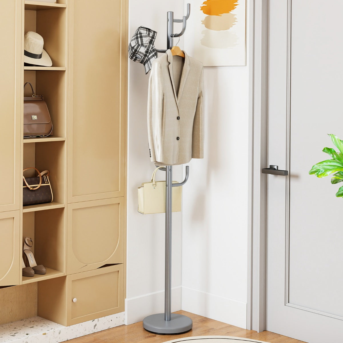Modern – Garderobsstativ Hakar Kaktus Klädesstativ med Viktbas och Böjda Ändor – 8 175 cm – Silver