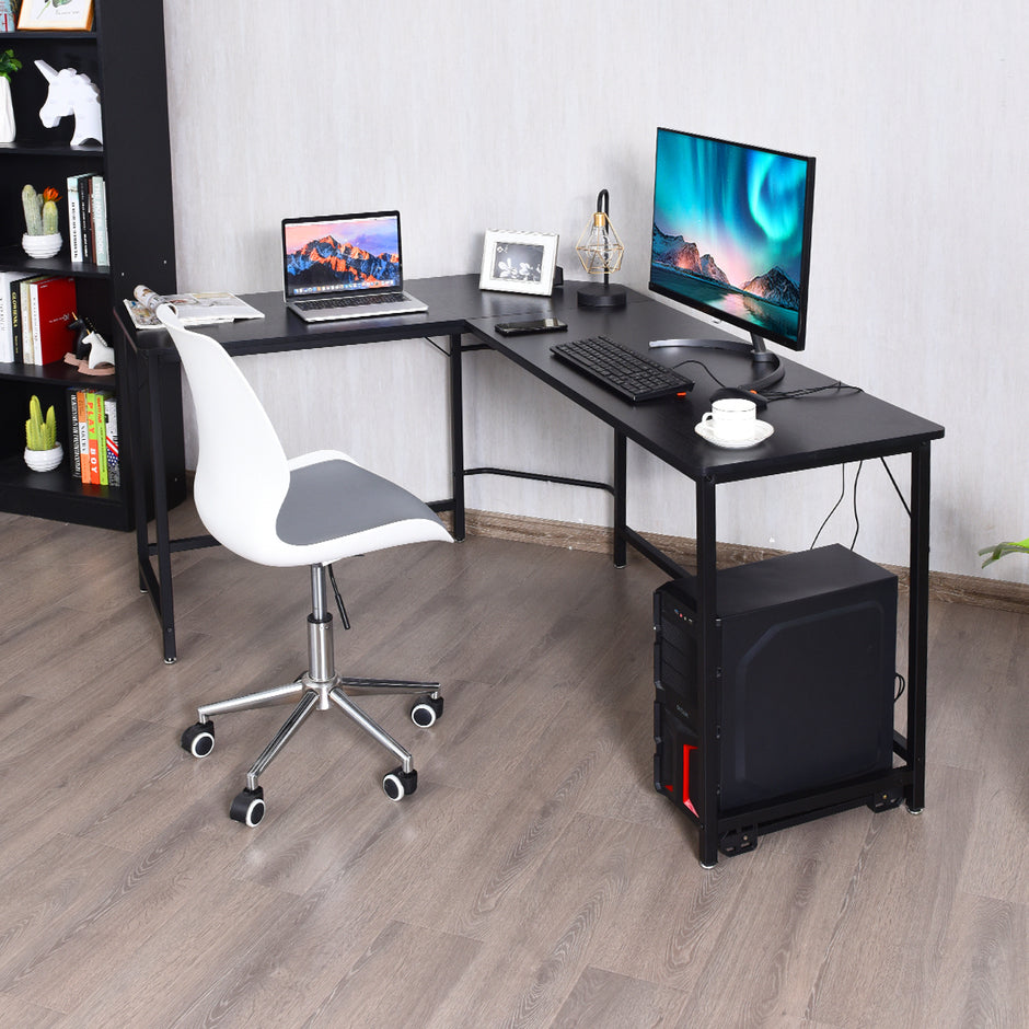 L – format datorbord PC hörn skrivbord /naturligt – 168 x 125 x 74 cm – Svart