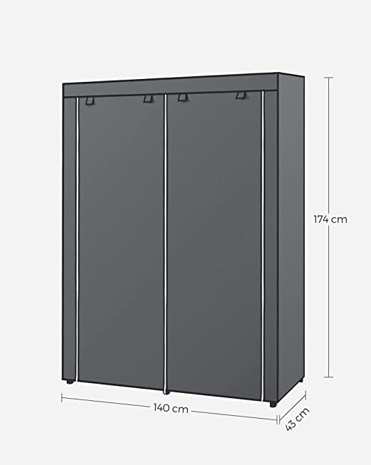 Kleiderschrank - Stoffschrank - 2 Bekleidungsschienen - 6 Regale - Verschiedene Montageoptionen - 88 x 45 x 168 cm