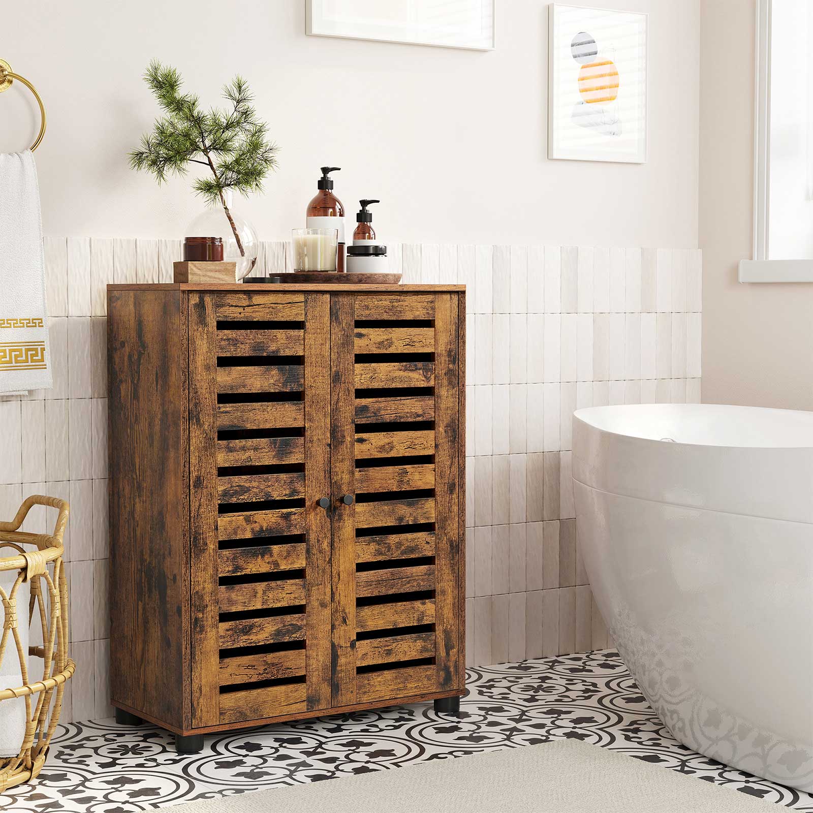 Badezimmerschrank - Holzschrank - 2 französische Türen - Brown