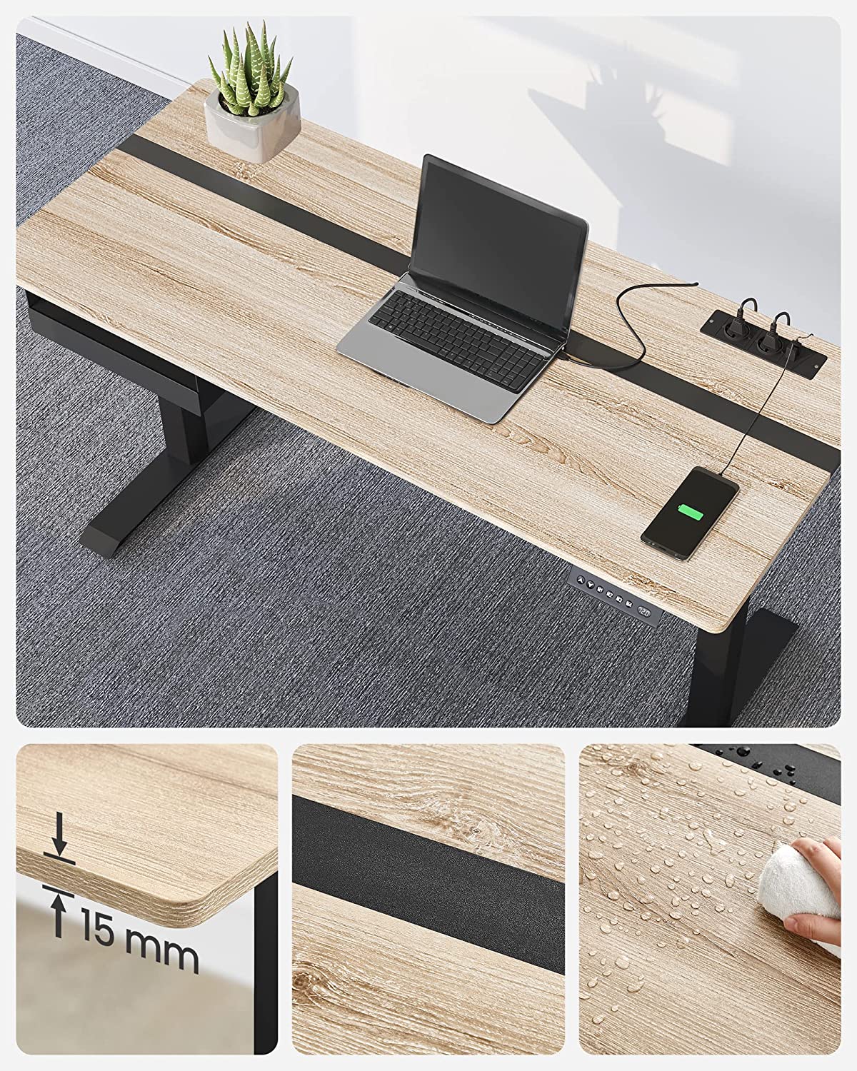 Elektrischer Schreibtisch - Höhe einstellbar - Speicherfunktion mit 4 Höhen - weiß schwarz - 60 x 140 cm
